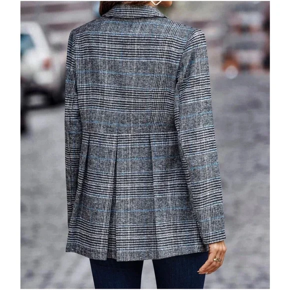 Classic Plaid Button up Jacket Coat Blazer - Picture 5 of 6